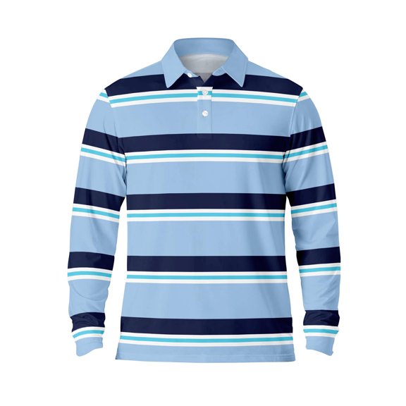 Mens Polo Shirts Button Down Striped Casual Collared Long Sleeve Tops Fall Loose Fit Comfy Breathable Dress Shirts for Men