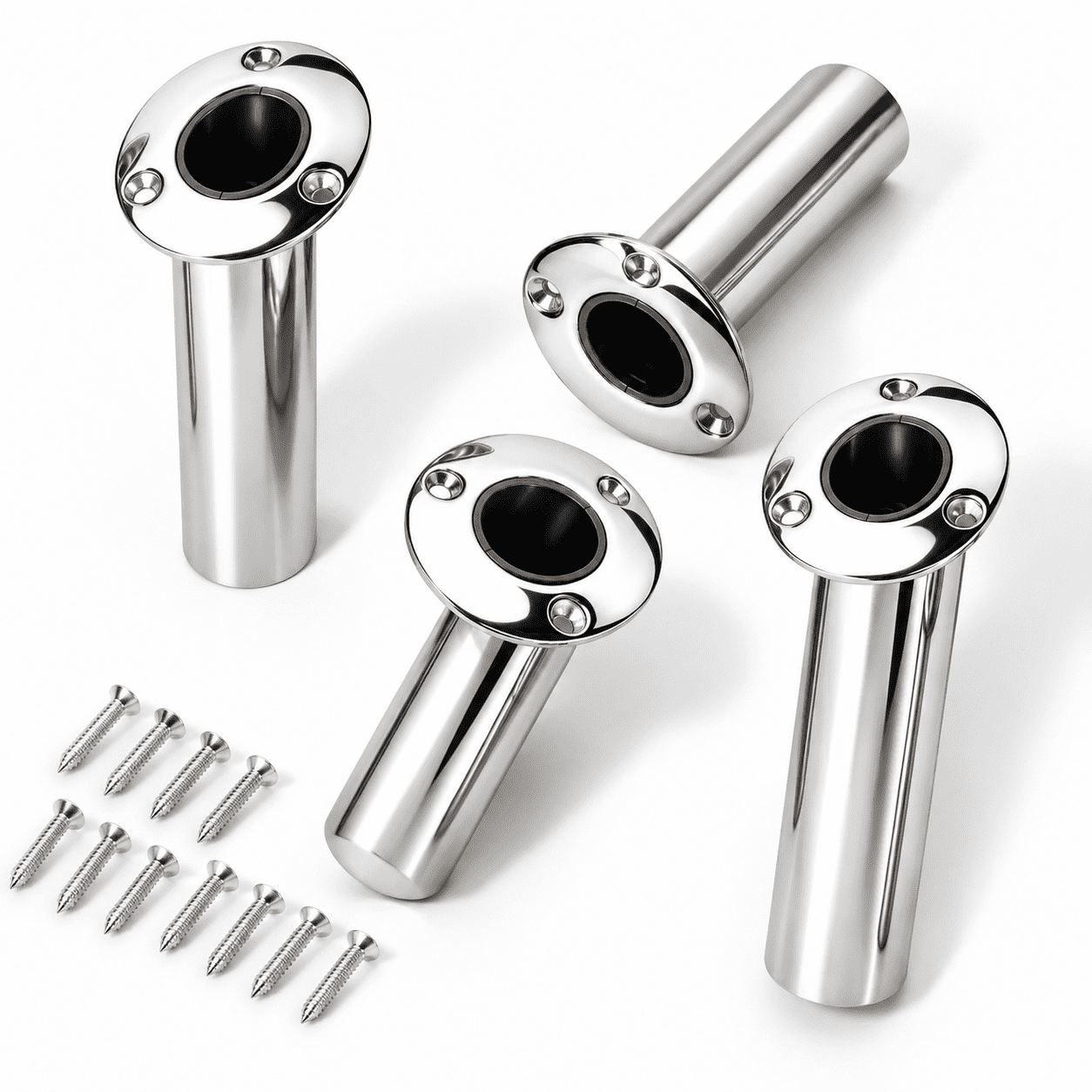 4-Pack Heavy Duty 316 Stainless Steel Flush Mount Fishing Rod Holders with Drain