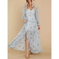 thumbnail image 4 of Franhais Women's Flower Print Long Dress Ruffled Long Sleeve V-Neck Slit A-Line Flowy Dress for Beach, Party, 4 of 8