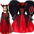 thumbnail image 2 of Vestido de tul con mangas para niñas, disfraz de vampiro para fiesta de carnaval, Purim, color rojo y negro, para Halloween, 14T, 2 of 5