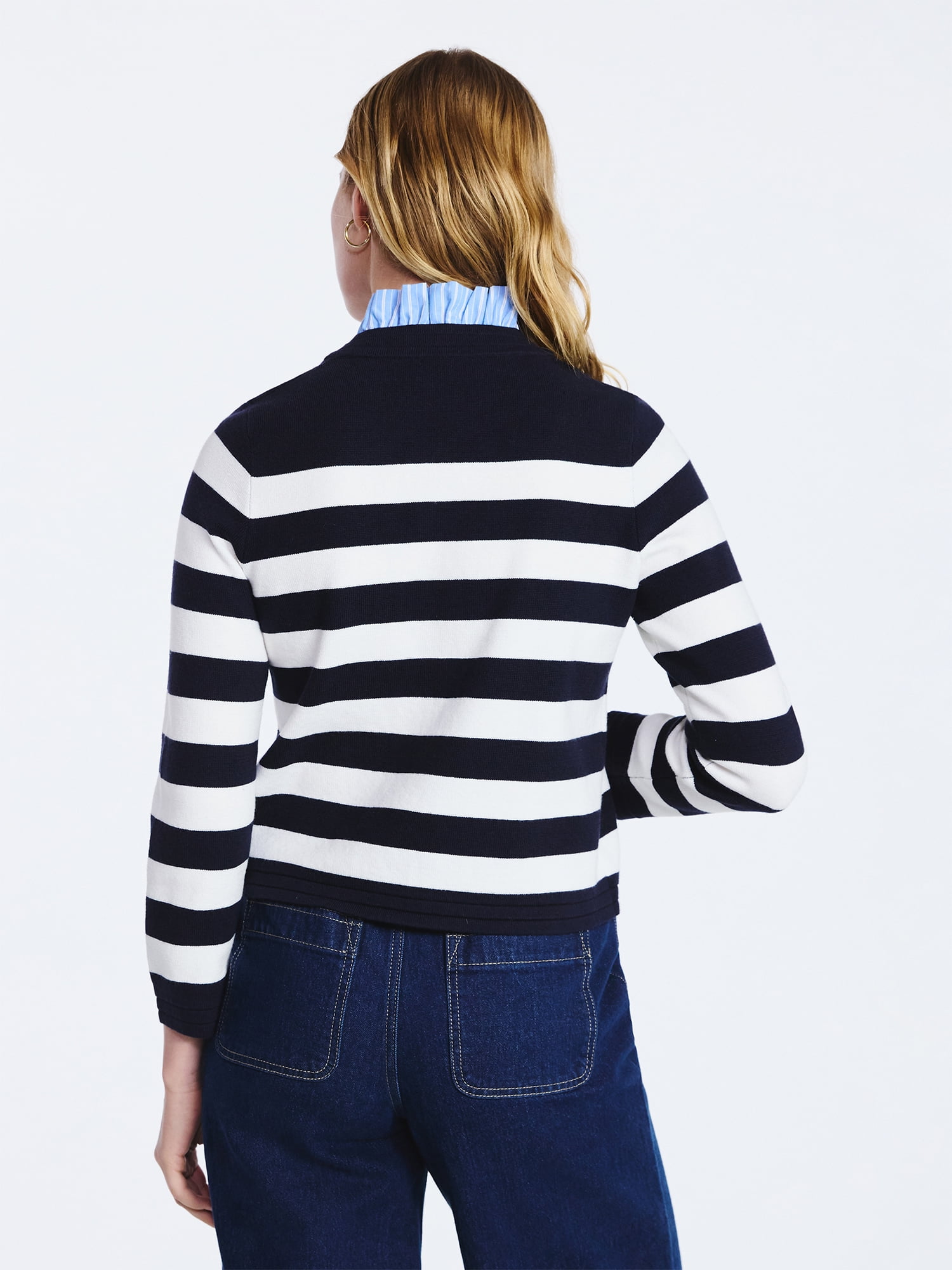 Free Assembly Women's Ruffle Neck Cardigan Sweater, Midweight, Sizes XS-XXL