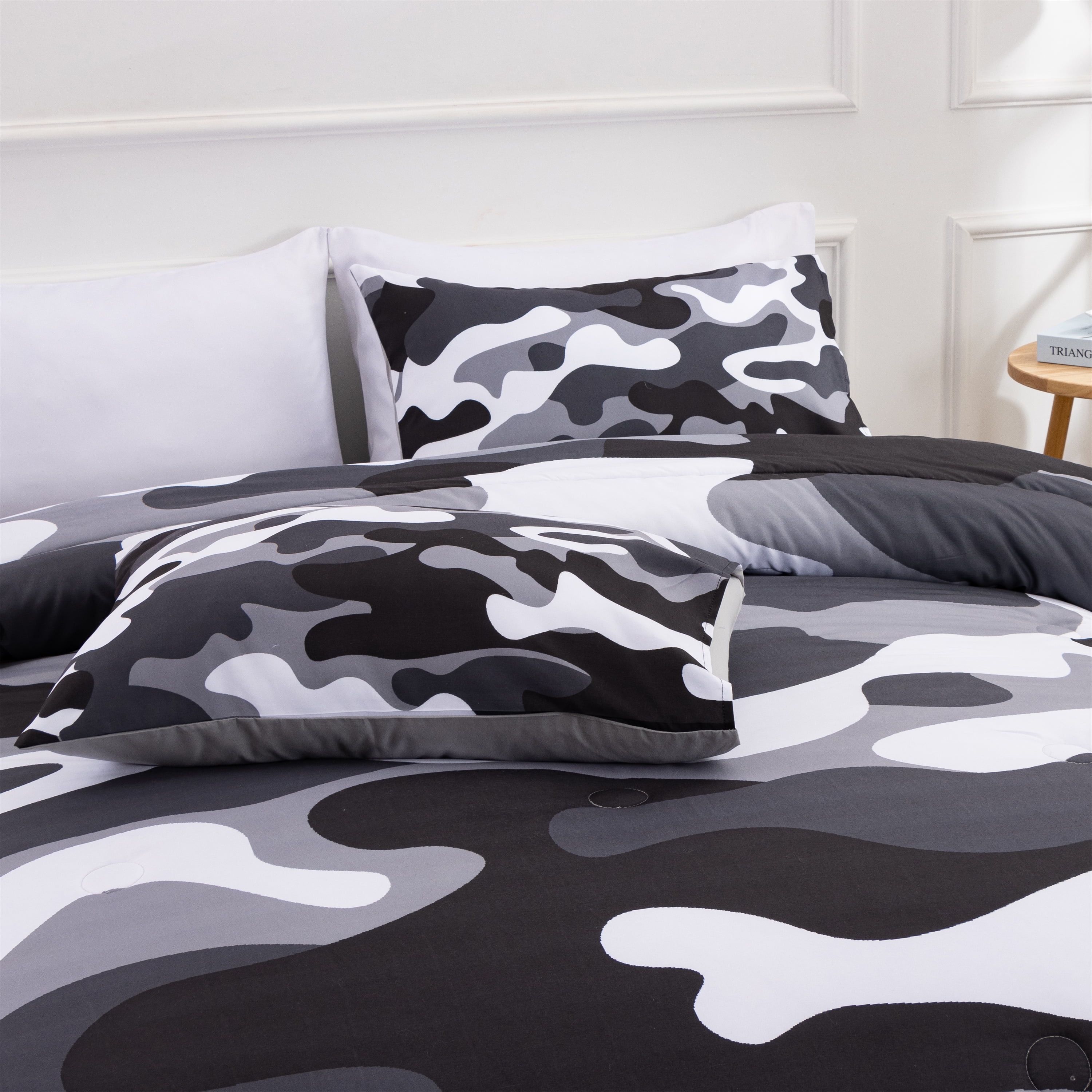 Btargot 3PCS Camouflage Bedding Set Twin Boys Camo Pattern Comforter Set Gray All Season Kids Bed
