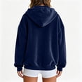 thumbnail image 4 of Domzest Womens Velour Zip Up Hoodies Oversized Full Zipper Long Sleeve Sweatshirts Fall Winter Casual Comfy Track Jackets with Pokets Navy XXL, 4 of 6