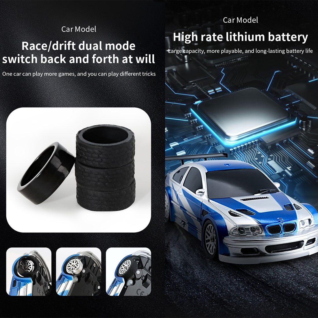 RC Drift Car, 1/43 Scale 2.4G 4WD Full Proportional Control Mini Electric Racing Drift Car with Lights Set, Hobbyist Gift for Teens and Adults