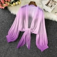thumbnail image 5 of Htigea Chiffon Cardigan for Woman Long Sleeve Open Tie Front Shrug Tops Lightweight Short Swimwear Cover Ups Purple XL, 5 of 7