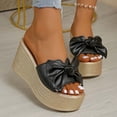 thumbnail image 2 of Pantoufles Compensées pour Femmes avec Nœud Surdimensionné, Sandales de Plage Décontractées, Semelle en Caoutchouc Texturée et Plateforme Confortable pour Extérieur, 2 of 9