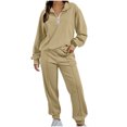 thumbnail image 2 of BXINGOHAI Women's 2 Piece Tracksuit Fall Outfits 2024 Long Sleeve Half Zip Sweatshirt Sweatpants Lounge Set Sweatsuits Khaki,M, 2 of 6