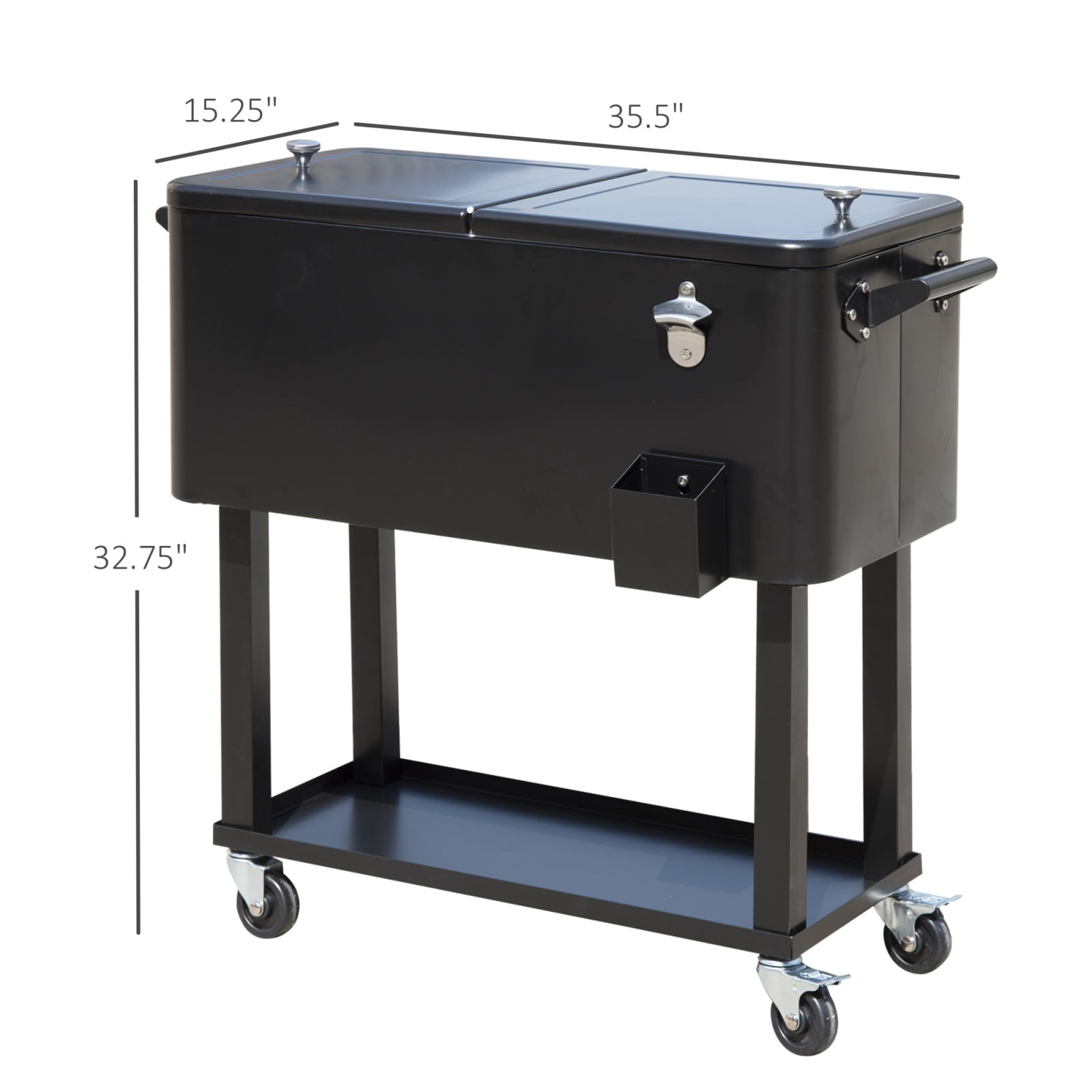 80 QT Rolling Cooling Bins Ice Chest on Wheels, Outdoor Stand-Up Drink Cooler Cart for Parties, Backyard, Poolside