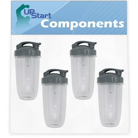 4 Pack UpStart Components Replacement 32 oz Cup with Flip Top To-go Lid for NutriBullet 600w, NutriBullet Pro 900w, NutriBullet Pro 900 Series