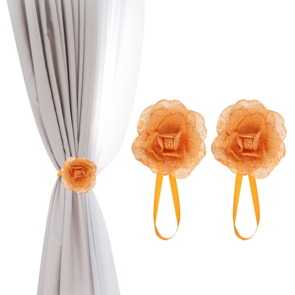 Magnetic Curtain Tie Backs, 1 Pair Flower Curtain Tiebacks Drapery Holdbacks Buckle for Home Office Cafe Balcony, Orange
