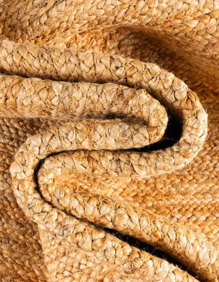 Indian Handmade Braided Natural Jute with White Border Scalloped Area Rug 8 x 8 Feet Square (244 cm x 244 cm), Home Decor Rugs