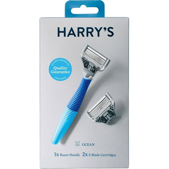 2X - Harry's 5-Blade Men's Razor - 1 Razor Handle   2 Razor Blade Refills - Ocean Blue
