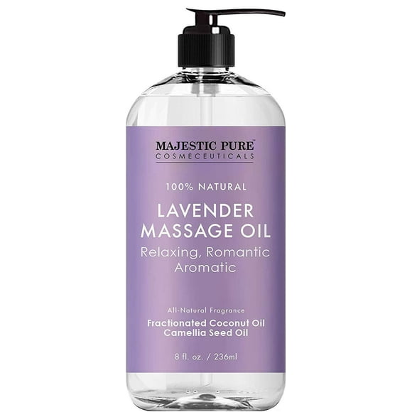 MAJESTIC PURE Lavender Massage Oil For Men and Women - Great For Calming, Soothing and to Relax - Blend of Natural Oils For Therapeutic Massaging and Aromatherapy - 8 fl oz.