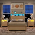 thumbnail image 3 of Fluted Night Stand Set of 2 with Charging Station, Wood Bedside Table Set of 2 with Drawers, Metal Handel, LED ights, Arch Legs, 3 of 9