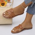 thumbnail image 3 of Brown Sandals for Women Fashion Flat Slide Sandals, Square Open Toe Slip On PU Leather Slides Footwear - Mules Women's Sandals for Beach Shopping Dressy 6.5, 3 of 6