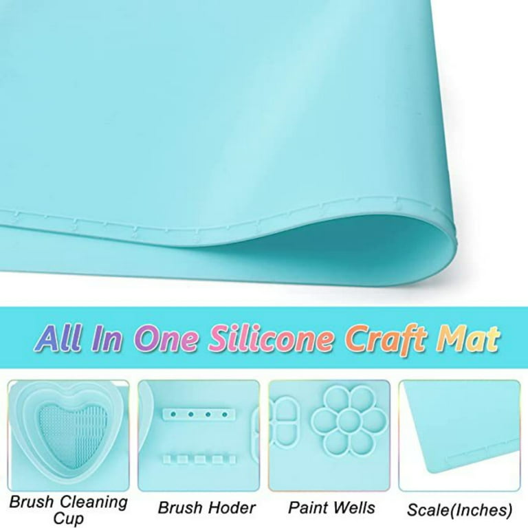 Silicone Art Mat with Cup, Painting Mat for Crafts Resin Casting, Artist Mat with Pen Holders for Kids Gift, Clay, DIY Creations and Play Doh (Blue)