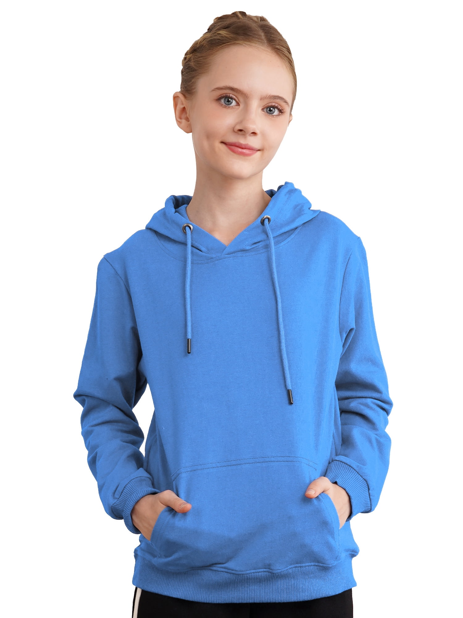CHICTRY Kids Girls Hoodie Casual Sweatshirt Sportswear Solid Color Long Sleeve Drawstring Hooded Pullover Tops Royal Blue 13 14 Walmart
