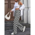 thumbnail image 6 of Women Elastic Waist Wide Leg Pants, Checkerboard Print Loose Trousers with Pockets for Fall Daily Casual Wear, 6 of 6