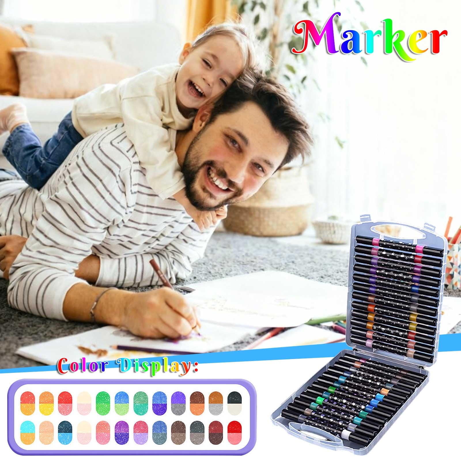 YZEGDCH 24Pcs Glitter Double-sided Markers Pen: 48 Glitter Colors Metallic Shimmer Marker Fine Tip Water-based Ink for Kids Adults DIY Crafts Greeting Birthday Cards Making Mugs Wood, Best Gifts