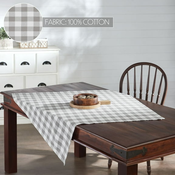VHC Brands Annie Buffalo Check Grey Table Topper 40x40, Kitchen and Dining Room Decor, Tabletop Accessory, Cotton, Annie Buffalo Check Collection, Square 40x40, Ash Grey