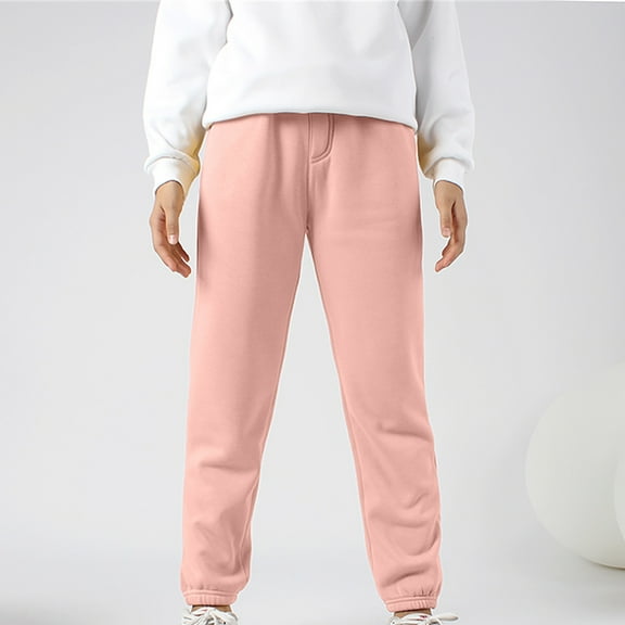 uublik Cargo Pants for Girls Keep Warm Fashion Solid Colour Drawstring Waist Fleece Lined Jogger Cargo Pants
