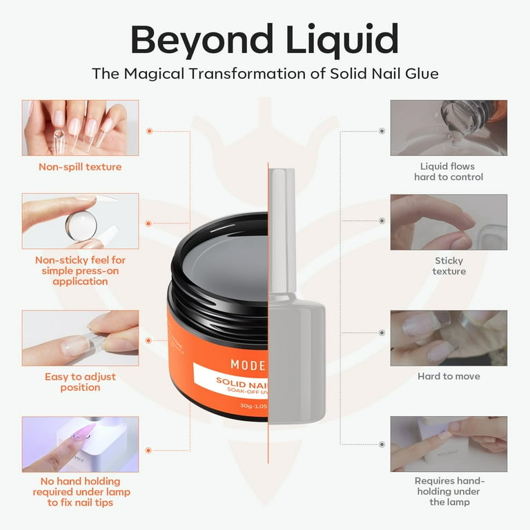 Modelones Solid Nail Glue Gel, 30g Solid Nail Glue for Press On Nails, Nail Tips and Acrylic Nails, Solid Gel Nail Glue, Long-Lasting Strong Adhesion Solid Gel Nail Art DIY Home, Need UV Light Cured