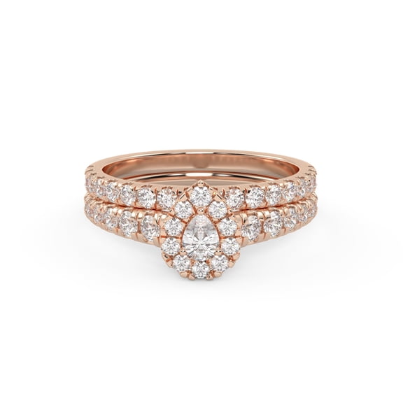 AFFY Halo Bridal Ring Set for Women Pear and Round Lab Created Moissanite Half Eternity Engagement Wedding Ring in 10K Solid Rose Gold Size-10