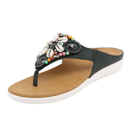 

Women s Beach Sandals Beaded Shell Flip Flops for Women with Arch Support Summer Casual Bohemian Wedge Ethnic Style Slippers