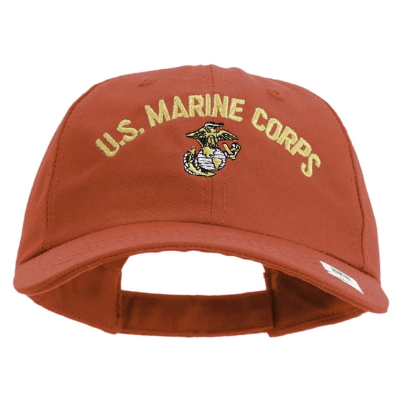 US Marine Corps Emblem Design Embroidered 6 Panel Unstructured Cotton Twill Cap Made in USA - Red OSFM