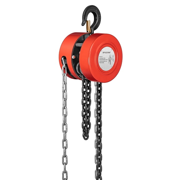 Elevador manual de cadena SPECSTAR de 1 tonelada, 1000 kg, 10 pies con 2 ganchos, rojo