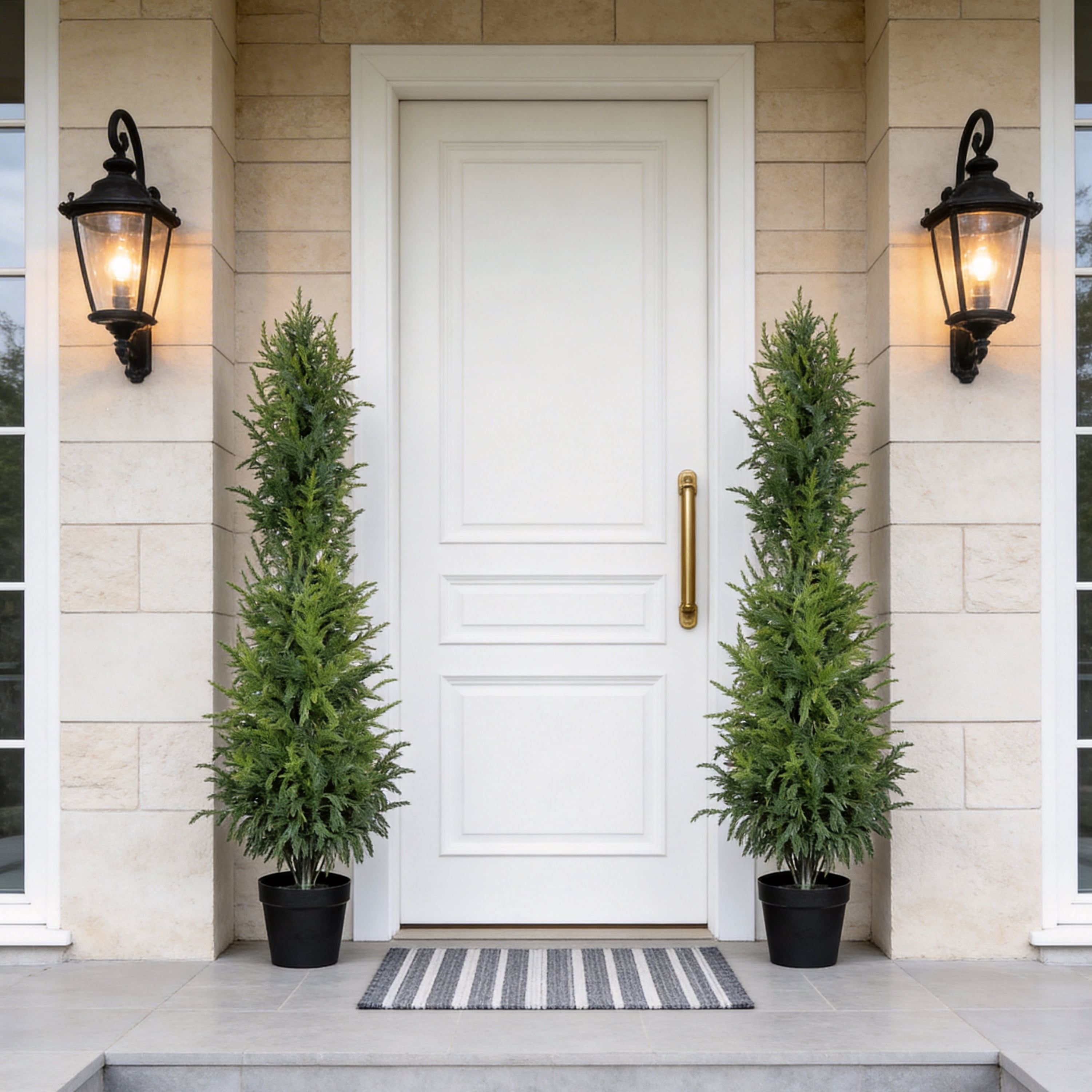 2 Pack 5ft Artificial Real Touch Pine Tree with Black Plastic Pot,Faux Plants Indoor Outdoor Decor,Silk Plants for Home Decor Office