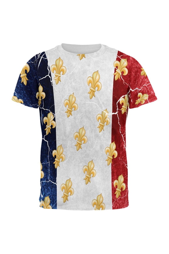 French Flag Grunge Distressed Fleur De Lis All Over Mens T Shirt Multi MD