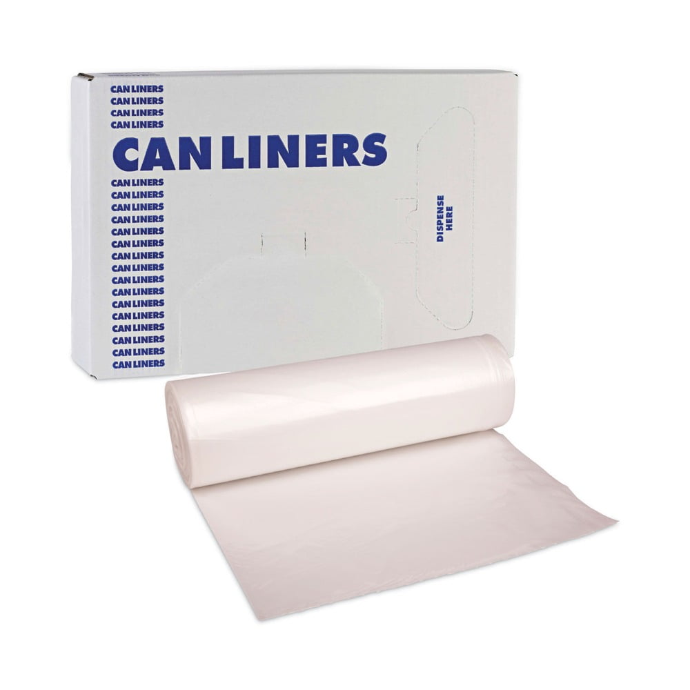 Boardwalk High-Density Trash Bags, 33 gal, 14 microns, 33" x 38", Natural, 25 Bags/Roll, 10 Rolls/Carton