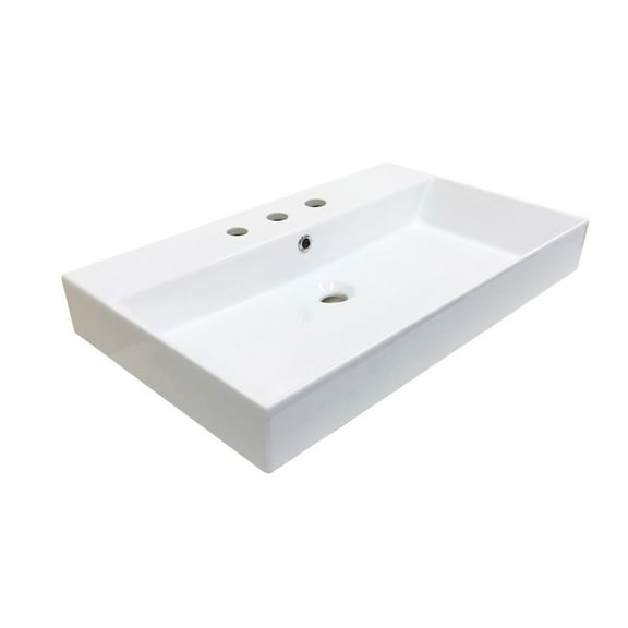 Energy 70.03 Wall Mount/Vessel Bathroom Sink in Ceramic White with Three Faucet Holes