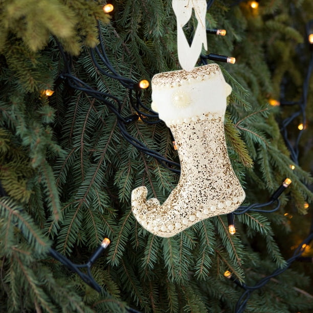 Adornos navideños color champán | Elegantes adornos de PVC y espuma para árbol | Diseños de caja de regalo, bota y perla para coronas navideñas y manualidades