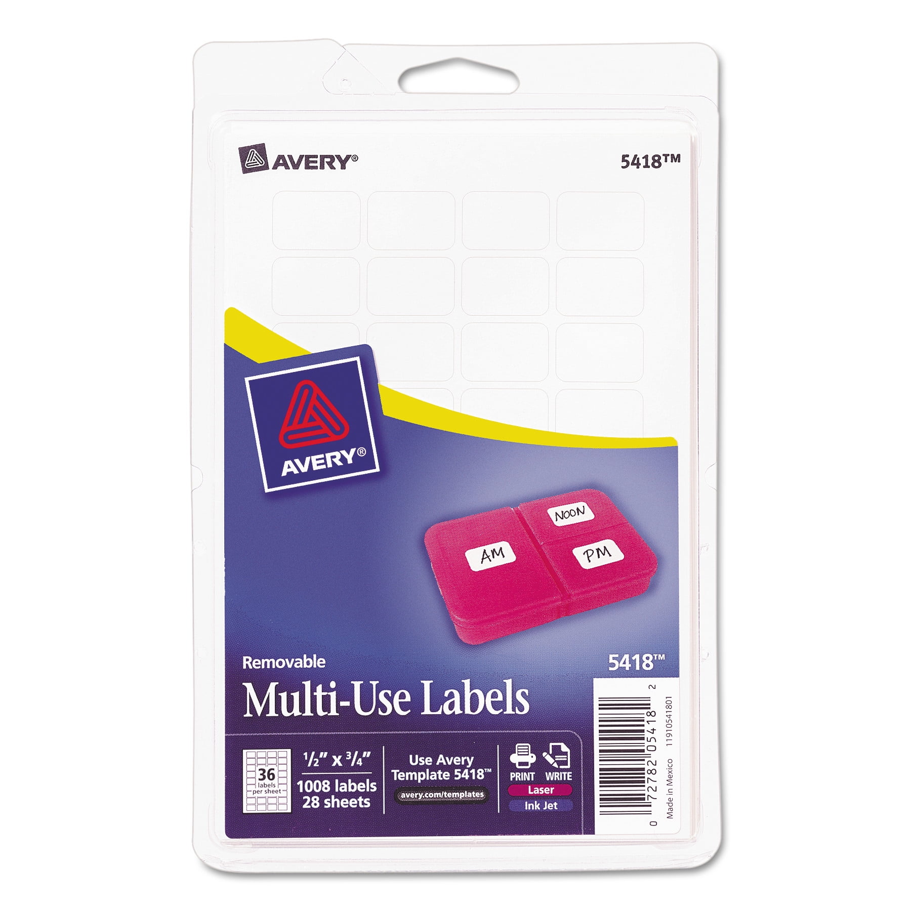 (2 Pack) Avery(R) White Removable Print or Write Labels 5418, 1/2" x 3