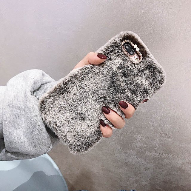 Funda de teléfono con colgante de amor de lujo para iPhone, 12 Pro Max, 14, 13, 11, X, XS, XR, 8, 7, 6, 6S Plus, SE, 2020, 5S, bonita, cálida, de felpa, de invierno Fivean unisex