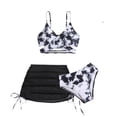 thumbnail image 2 of HOWPAY Girls Swimsuit Sleeveless Tropical Print Tankini High Waist Bikini Bottoms Swim Suit with Cover up Skirt Summer 2 Piece Swimwear Black, 2 of 3