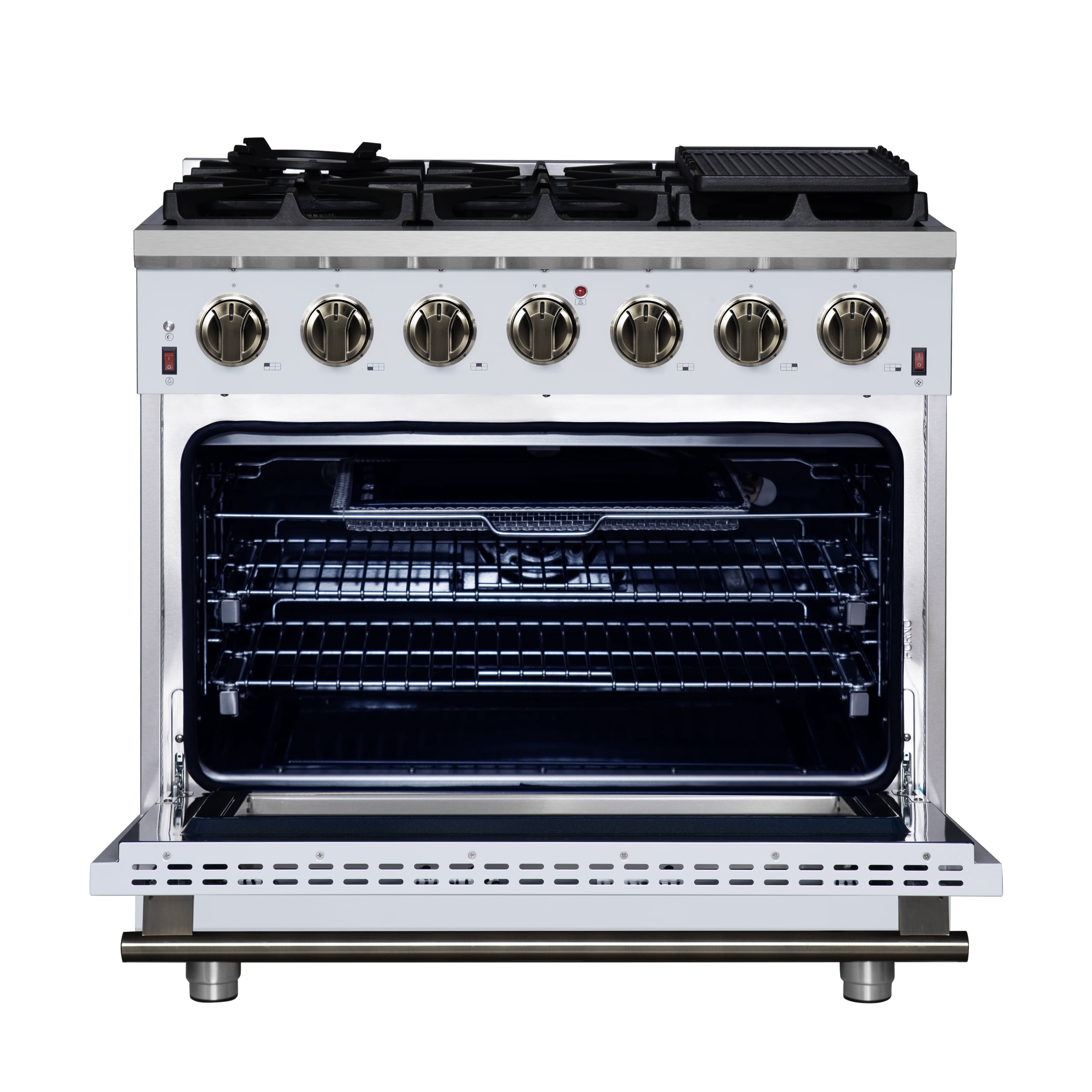 Forno Massimo 36-Inch White Freestanding Gas Range, 6 Sealed Burners, Convection Oven
