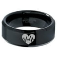 thumbnail image 2 of Tungsten Heart Beat HeartBeat Emoji Line CPR EMT Band Ring 8mm Men Women Comfort Fit Black Beveled Edge Polished, 2 of 4