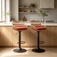 thumbnail image 2 of Villeston Rattan Bar Stools Set of 4,Adjustable Height 360 Swivel Low Back Stools with Footrest Breathable Linen Cushions,Red, 2 of 6