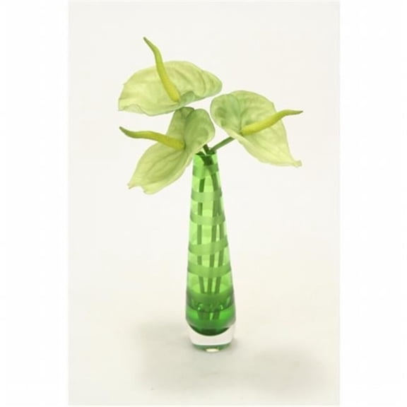 Distinctive Designs International 15737 Green Anthuriums in Green-Striped Vase