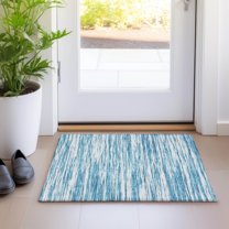 Addison Rugs Chantille Indoor/Outdoor Transitional Stripes Teal Washable Rectangle Rug, 1'8" x 2'6"