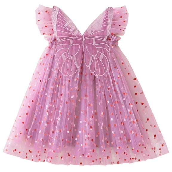 Edvintorg Toddler Dresses Kids Baby Girls Cute Summer Mesh Wave Point Print Elegant Wing Dress Skirt 18Months-6Years Birthday Party Kids Gift
