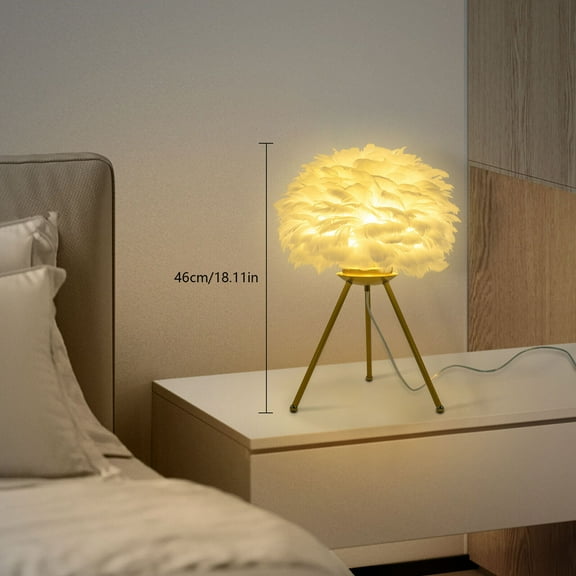 110V Bedside Lamp Modern Feather Desk Night Light Table Lamp for Bedroom Decor