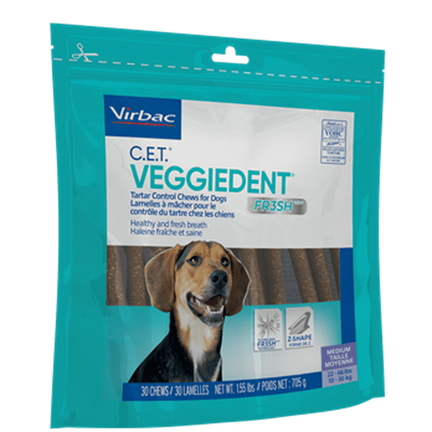Virbac C.E.T. VeggieDent Dental Chews for Medium Dogs, 30 Chews