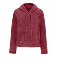 thumbnail image 3 of QUYUON Womens Fuzzy Hoodies Oversized Plush Hooded Sweatshirt Fleece Hoodies with Pockets Sport Pullover Hoodie Athletic Cozy Winter Warm Sweater Coat Shirts Tops Wine XL, 3 of 5