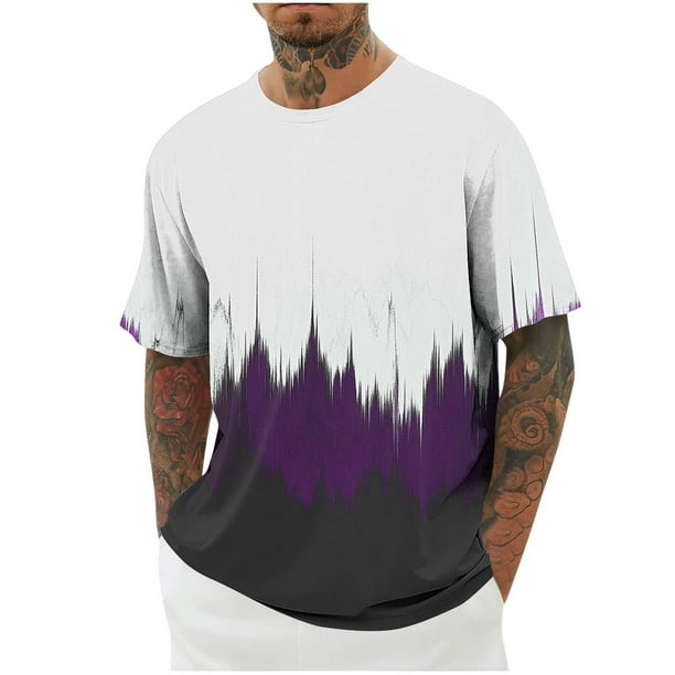Camisas de Manga Larga para Hombres Imprimir Casual Cuello Redondo Blusa de Manga Corta, Camisas de Lino para Hombres
