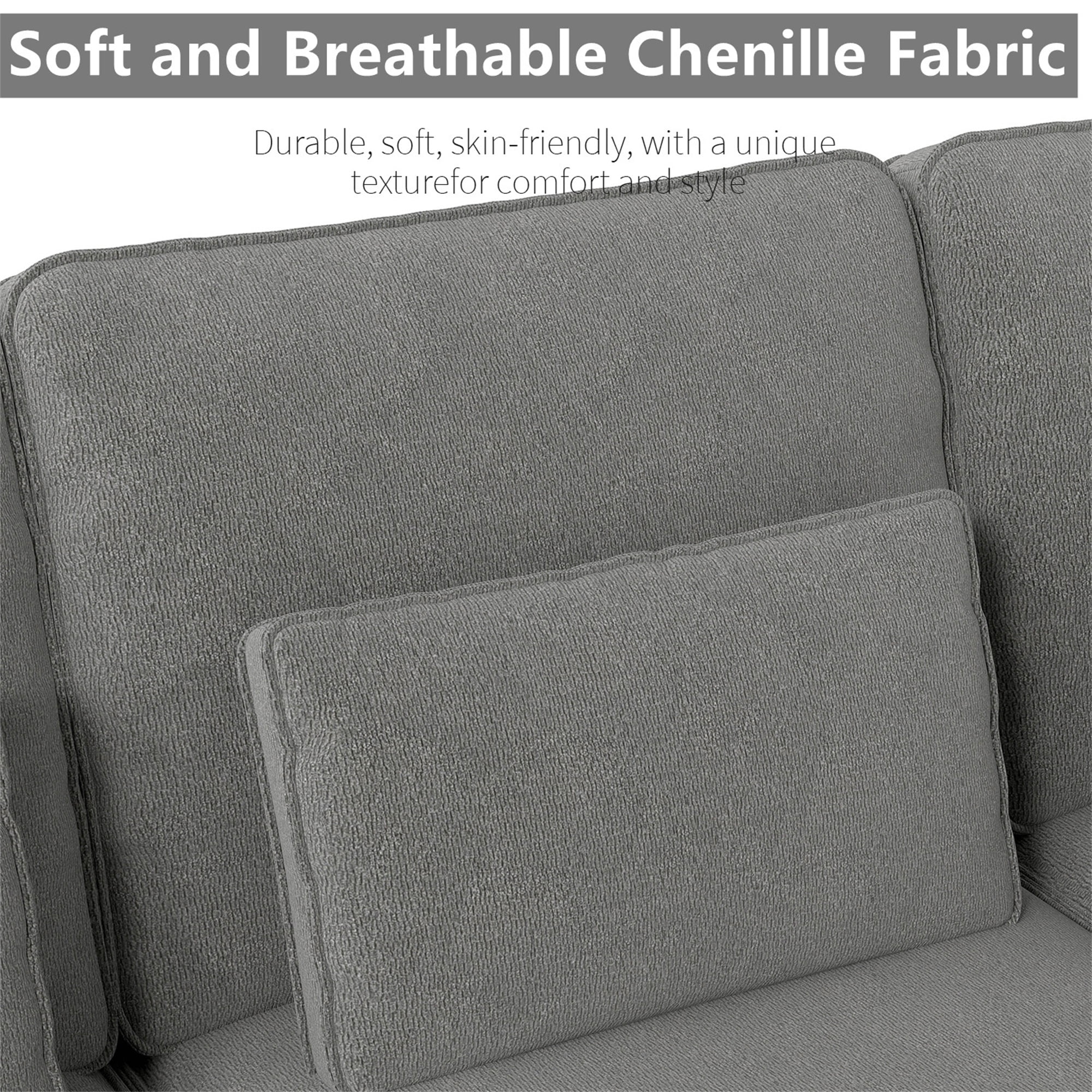 Aukfa 3 Piece Sofa Set - 71" Deep Seat Couch Loveseat Couch with Cup Holders&Pillows, Chenille, Gray