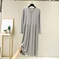 thumbnail image 2 of yillto Nightgowns for Womens Long Sleeve Loose Pajamas Womens Casual Sleepwear V Neck Nightdress, 2 of 7